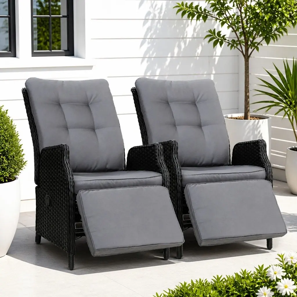 Recliner Chairs 2PC Outdoor Adjustable Backrest Wicker Lounger
