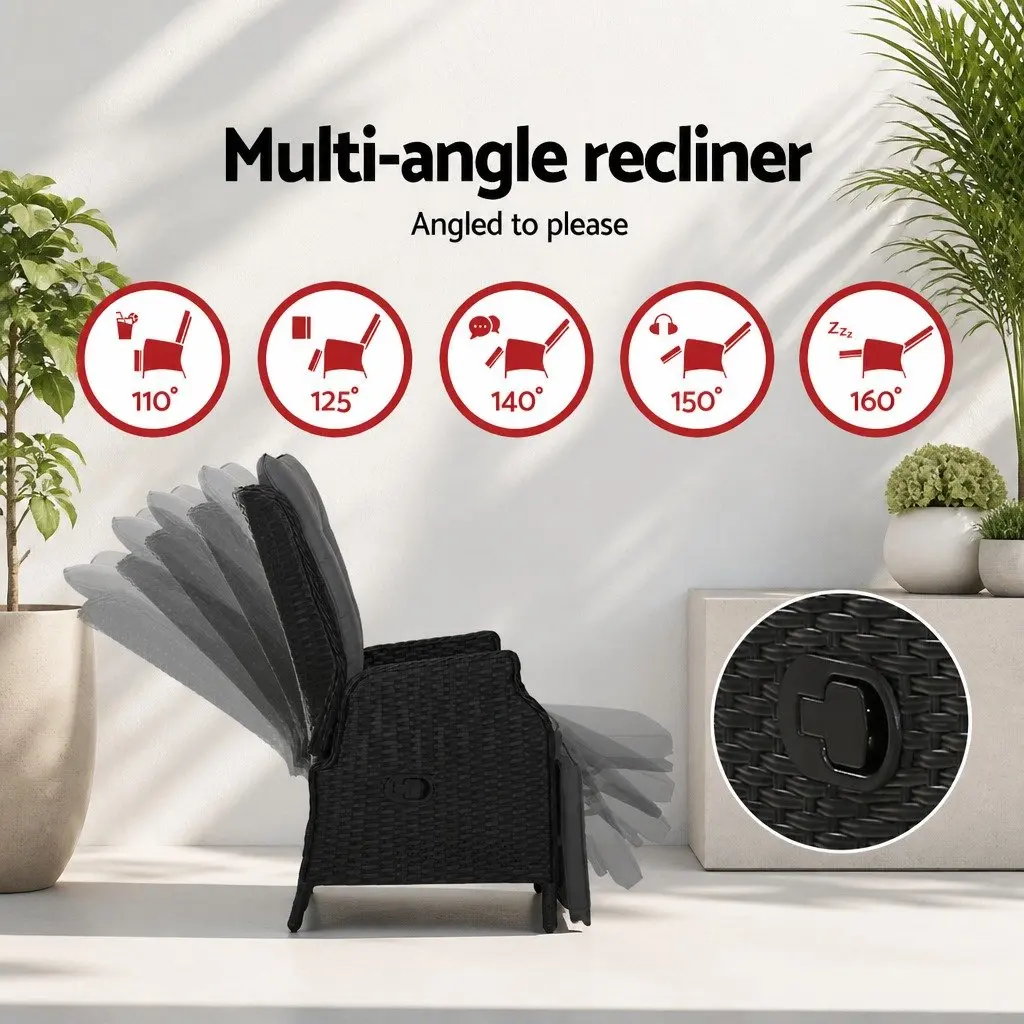 Recliner Chairs 2PC Outdoor Adjustable Backrest Wicker Lounger