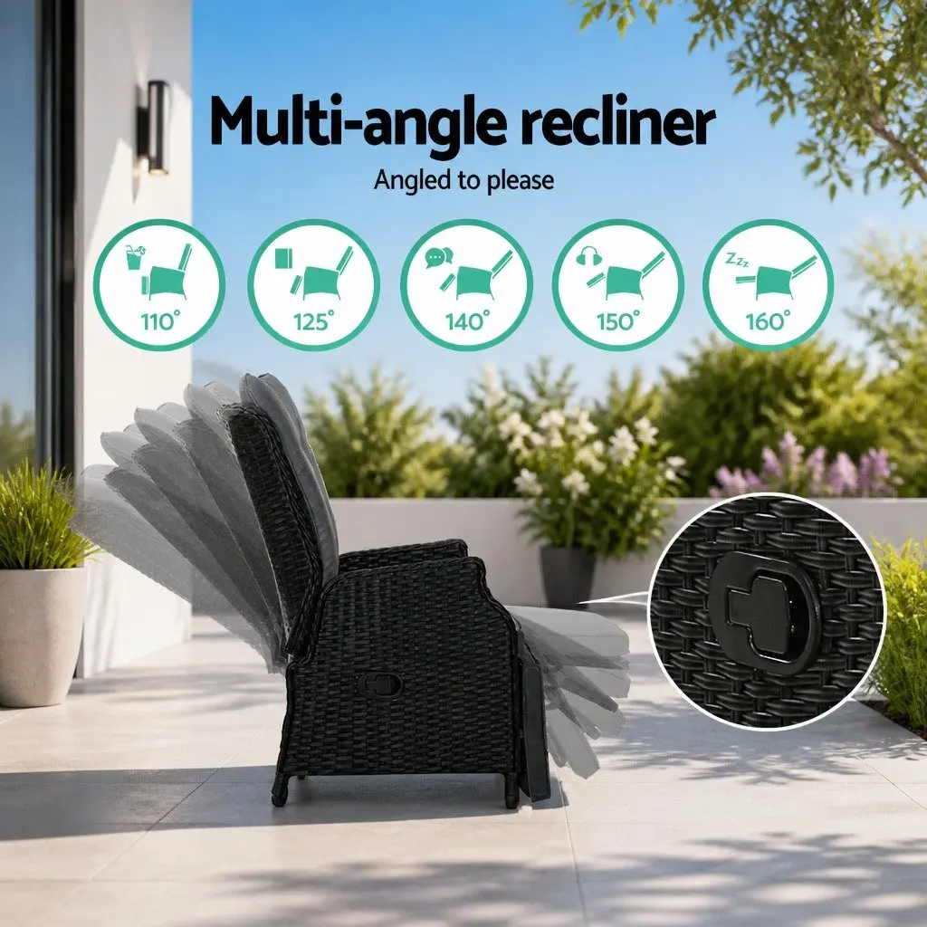 Wicker Recliner Chair Adjustable Backrest and Footrest Outdoor Furniture