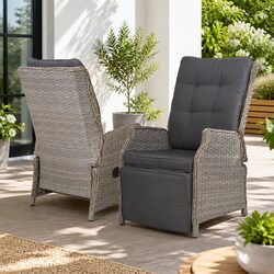 Wicker Recliner Chair Sun Lounge Adjustable Outdoor Patio Furniture Grey Lounger