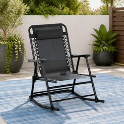 Outdoor Folding Rocking Chair Lounge Recliner Patio Garden Furniture Black