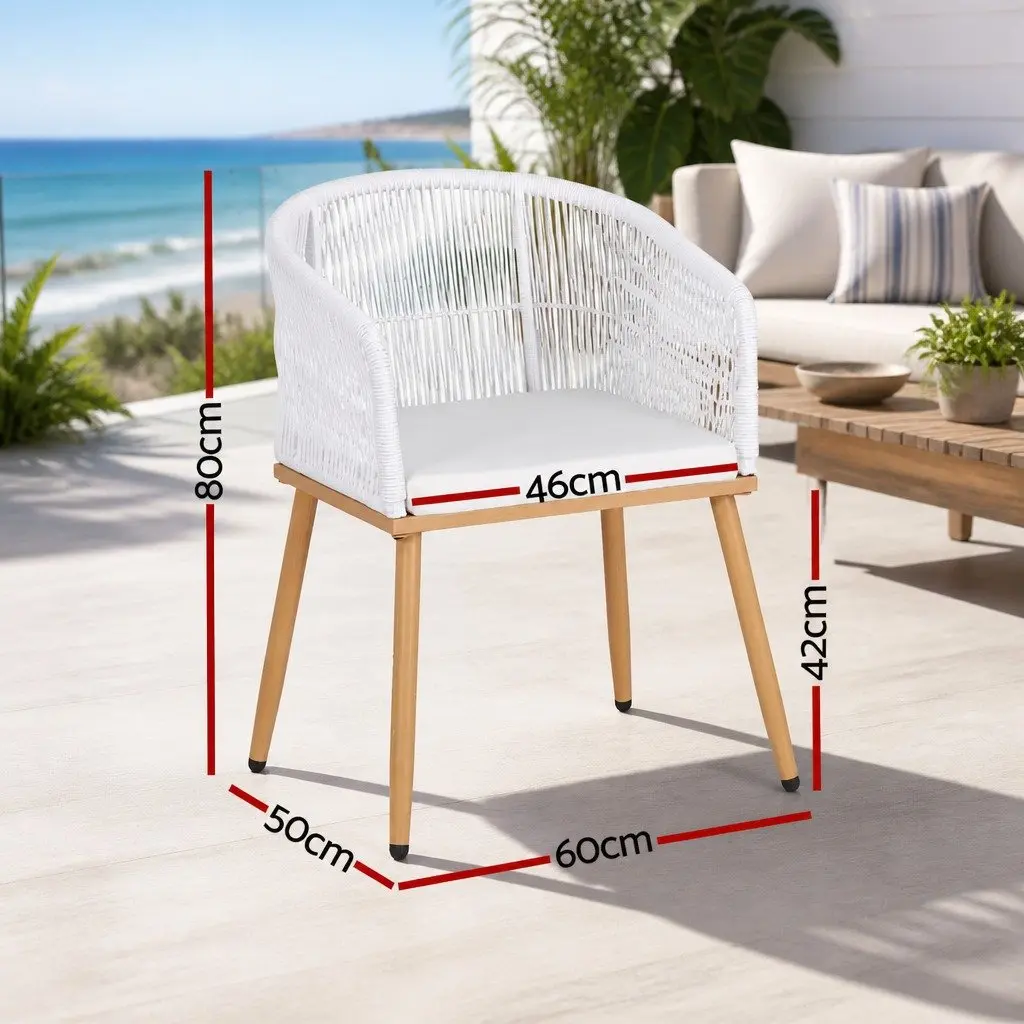 Outdoor Chairs 2PC White Wicker Patio Armchairs Steel Frame with High-Density Foam Cushions