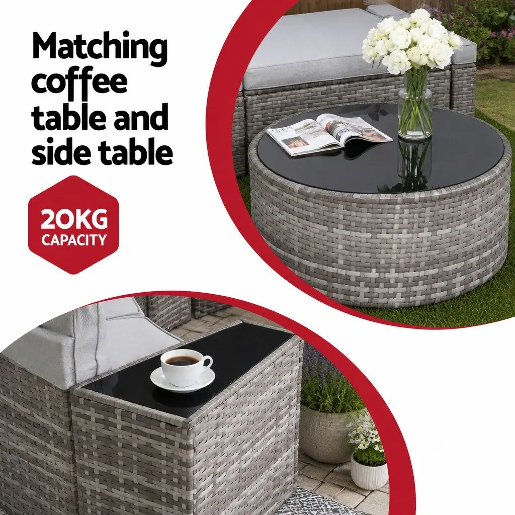 6 Seater Outdoor Sofa Set 9 Piece Garden Rattan Patio Furniture Lounge Chairs Table