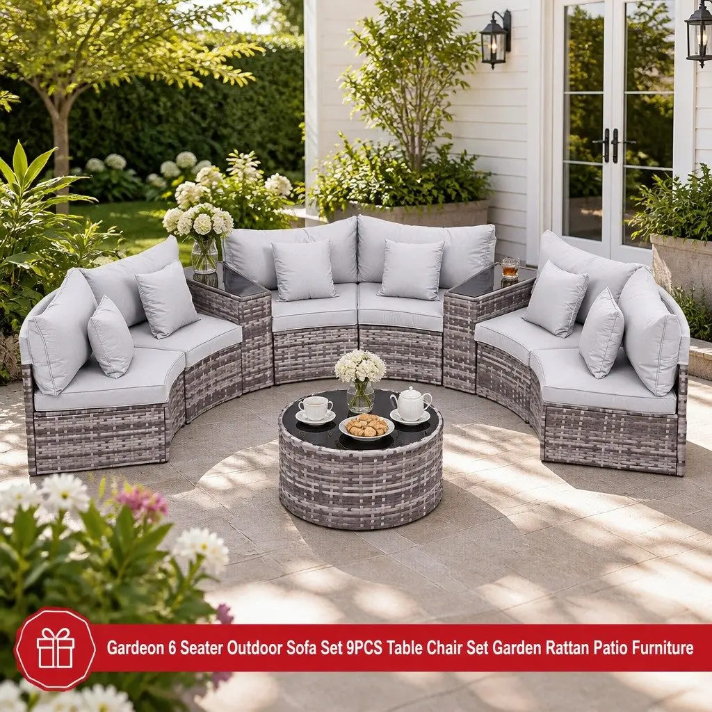6 Seater Outdoor Sofa Set 9 Piece Garden Rattan Patio Furniture Lounge Chairs Table