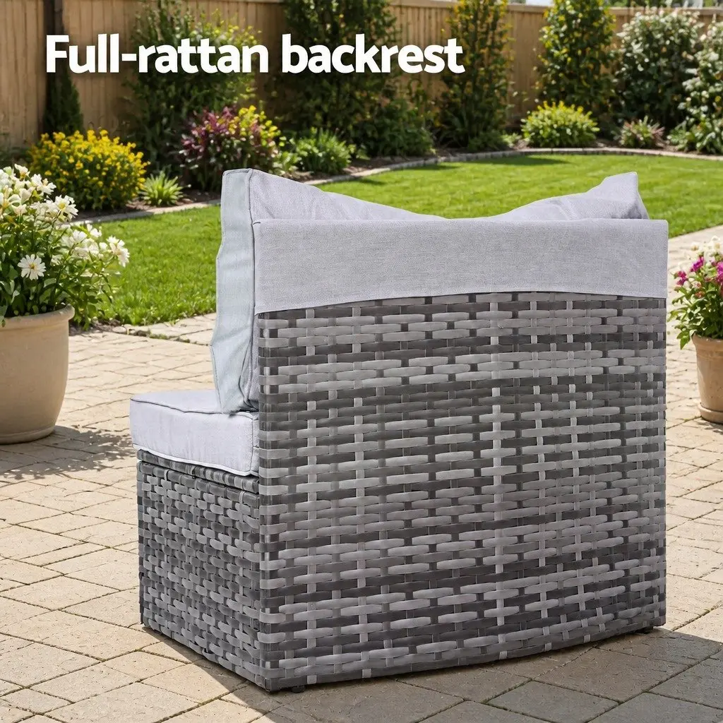 2 Piece Outdoor Sofa Set Modular Rattan Lounge Chair Durable Metal Frame Grey