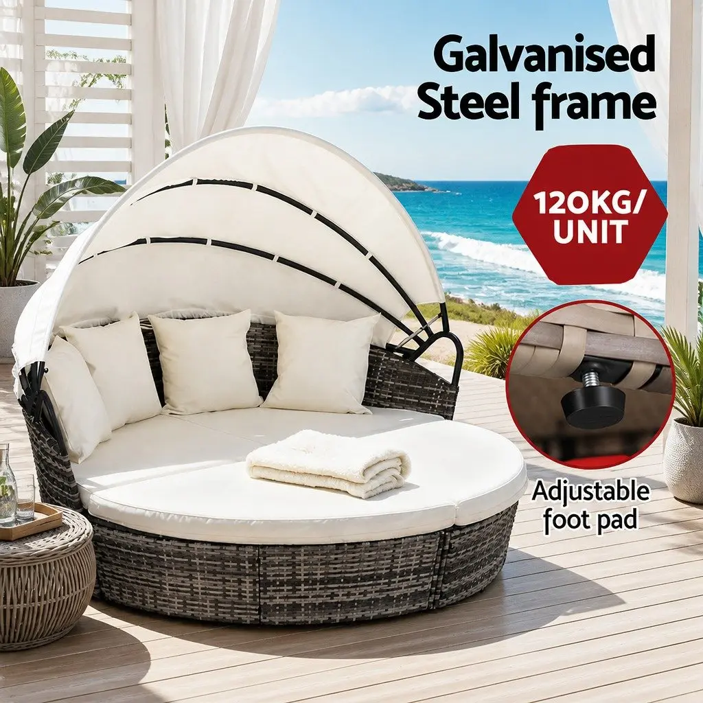 Outdoor Day Bed Set 3 Piece Folding Canopy Weather Resistant Wicker Lounger