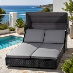 Outdoor Day Bed Sun Lounge Adjustable Backrest Wicker Lounger Patio Furniture