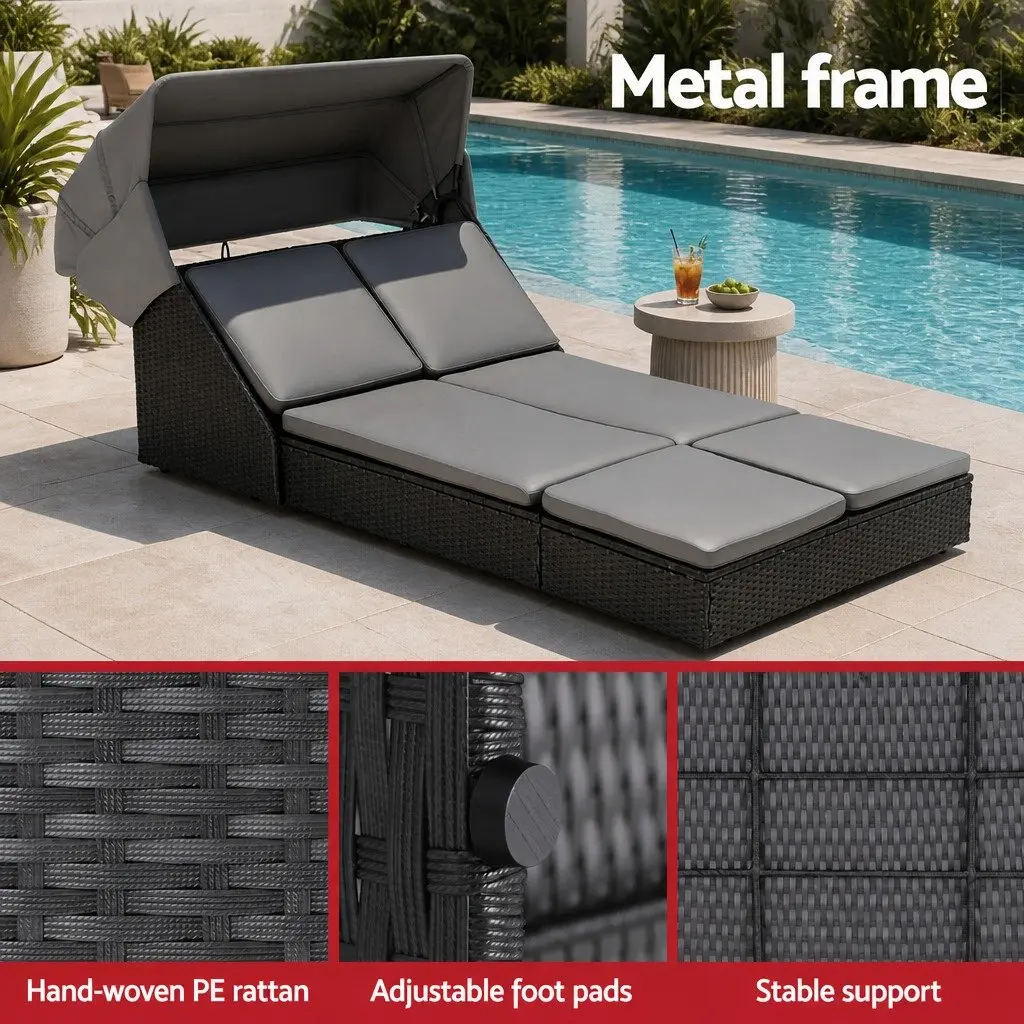 Outdoor Day Bed Adjustable Backrest Wicker Lounger Patio Furniture