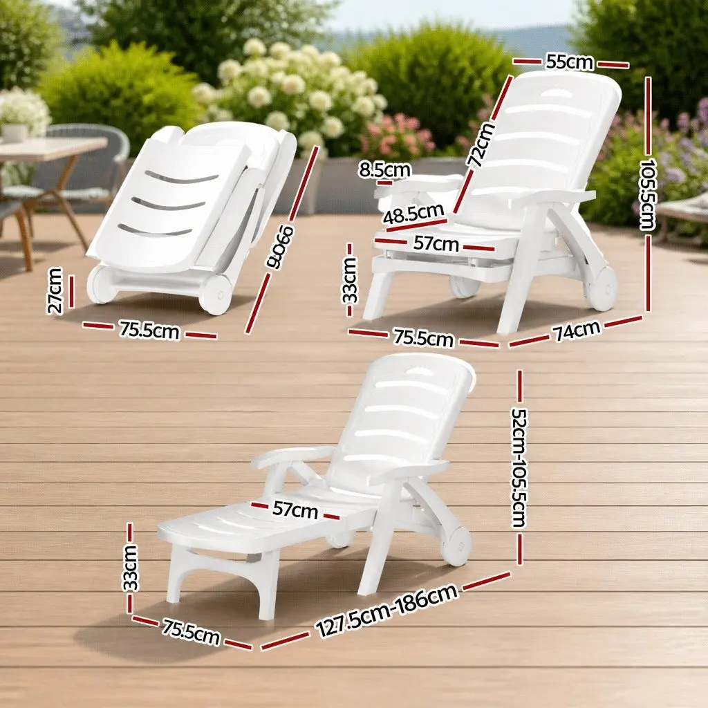 Sun Lounger Folding Chaise Chair with Wheels 5 Position Adjustable Backrest Outdoor Patio Deck Recliner