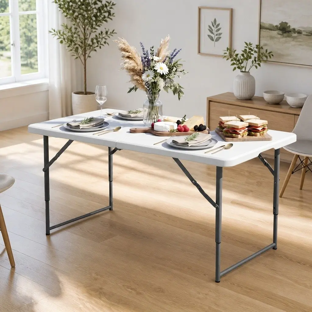 Folding Table 123cm Portable Adjustable Height Outdoor Utility