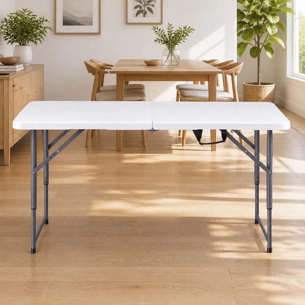 Folding Table 123cm Portable Adjustable Height Outdoor Utility