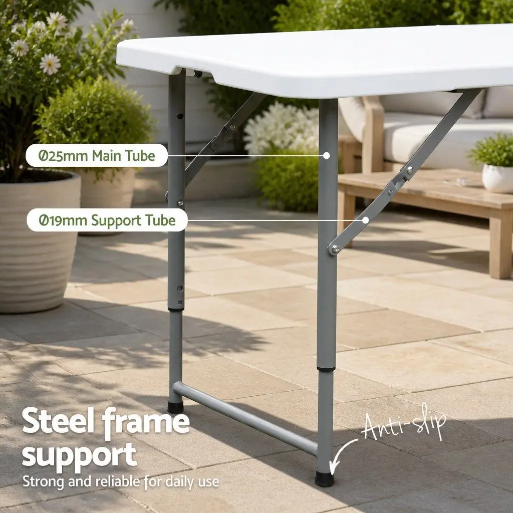 Folding Table 123cm Portable Adjustable Height Outdoor Utility