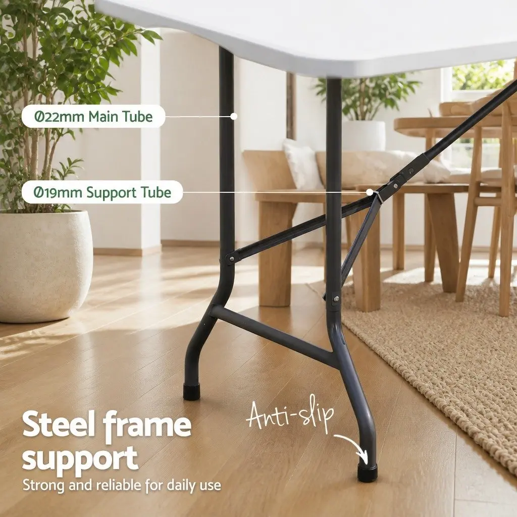 Folding Table 180cm Portable Fold-in-Half Carry Handle Indoor Outdoor Use