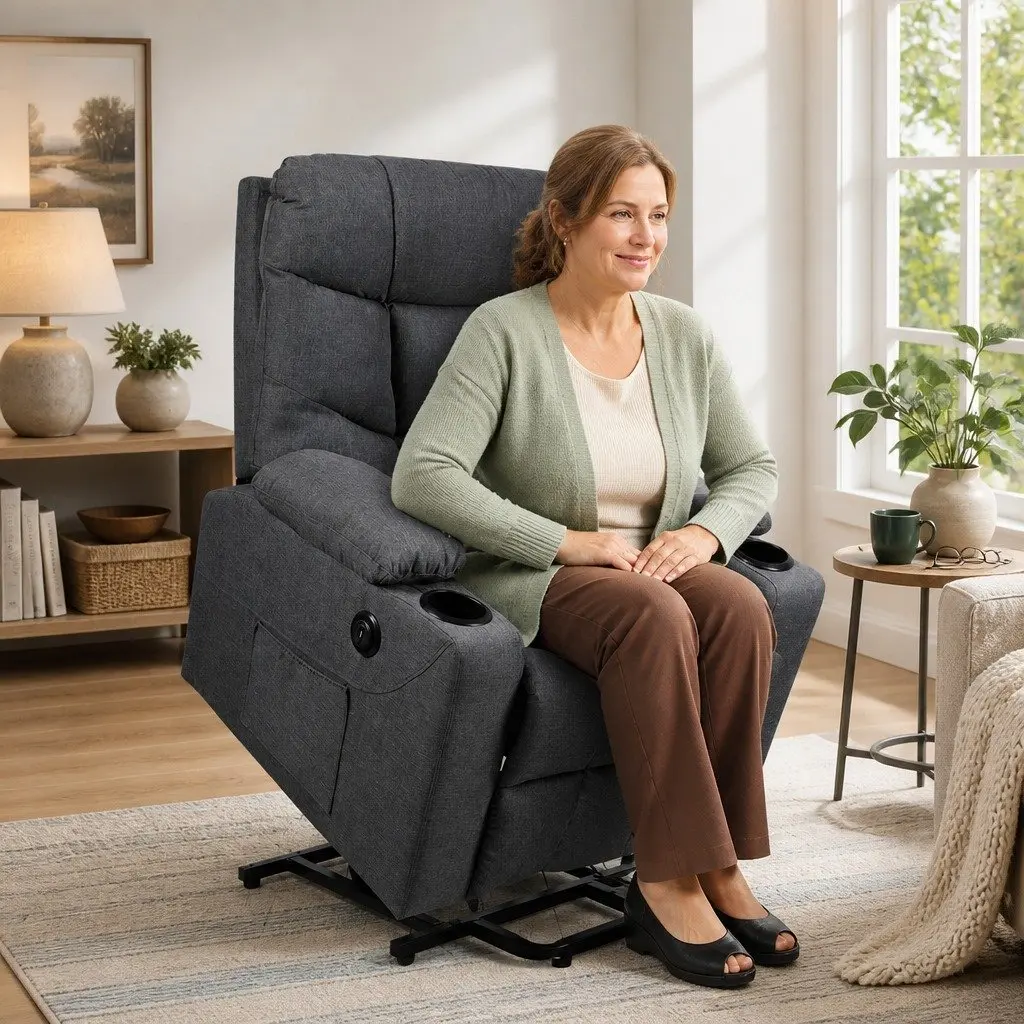 Electric Lift Recliner Chair Grey Microfibre Adjustable Recline Ergonomic Support