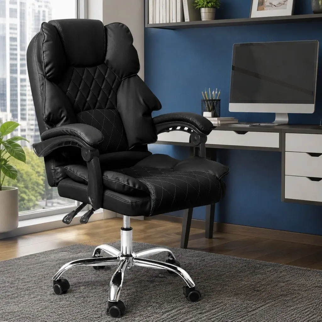 Gaming Chair Black Ergonomic PU Leather Adjustable Reclining Office Seat
