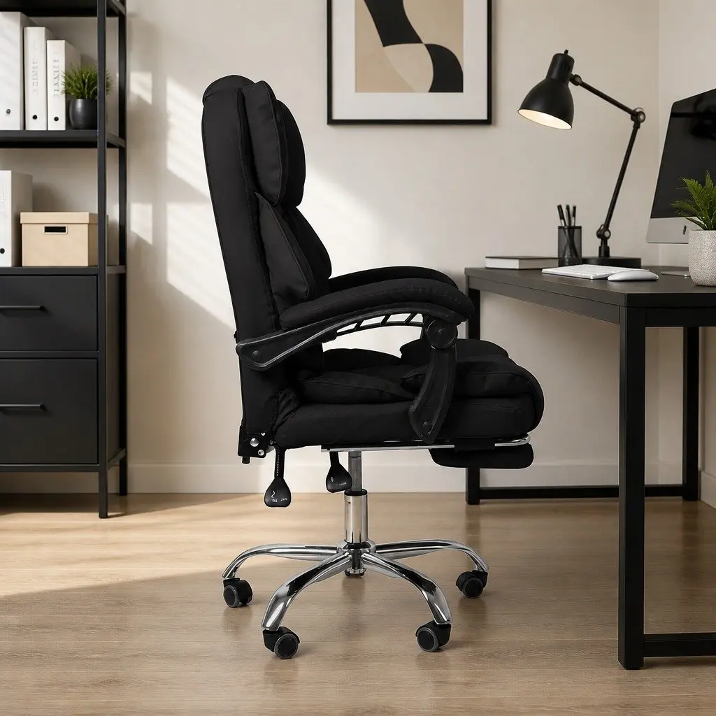 Gaming Office Chair Black Ergonomic PU Leather Adjustable Height Reclining Footrest 360 Degree Swivel