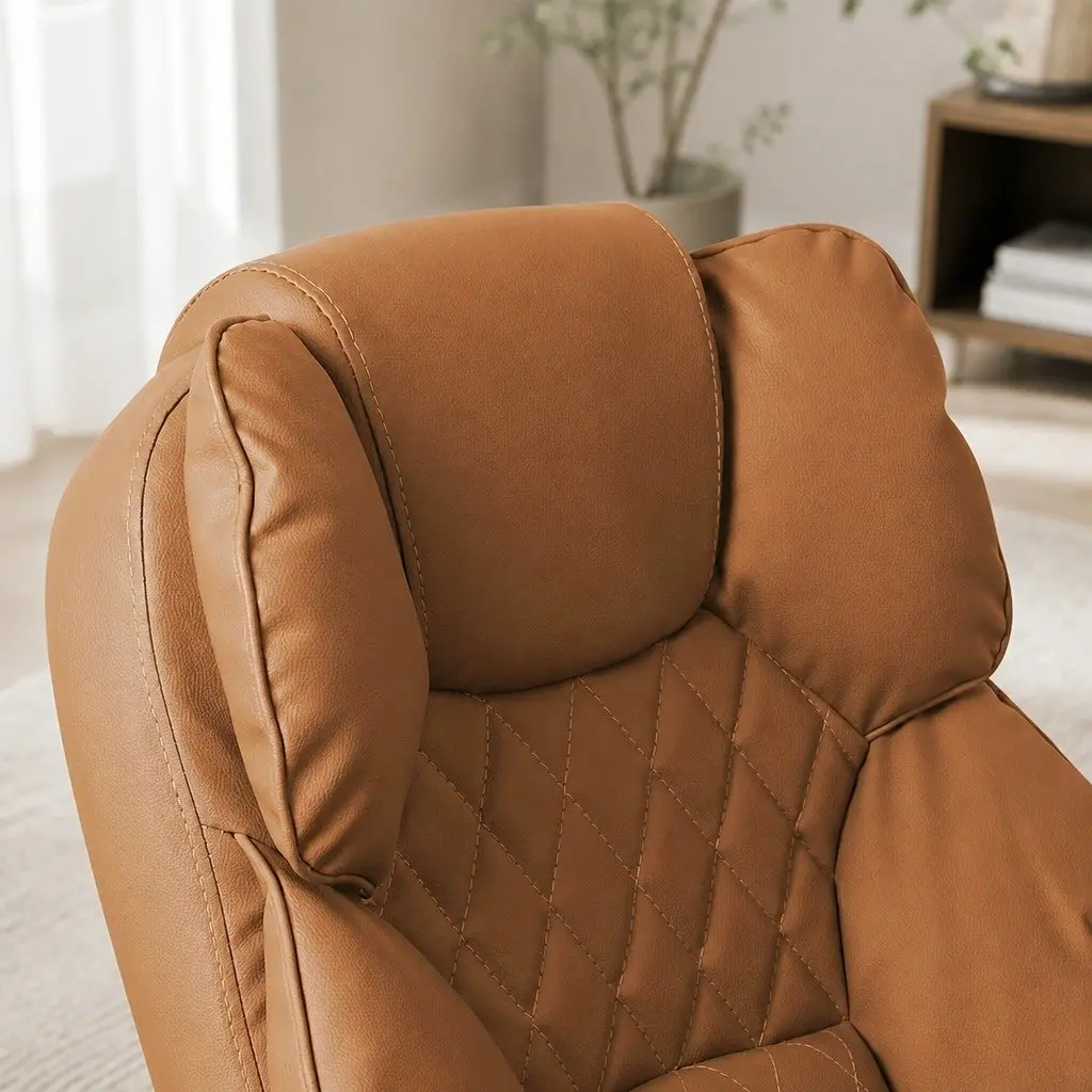 Gaming Office Chair Brown Ergonomic PU Leather Reclining Adjustable Height Footrest