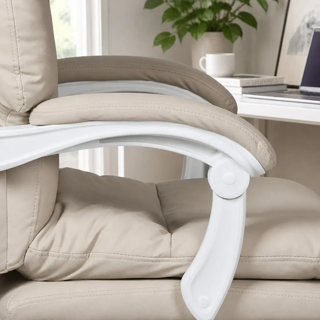 High Back Executive Office Chair Ergonomic Reclining with Footrest Beige