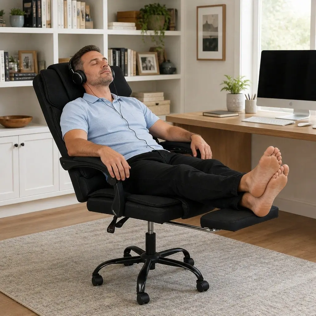 Ergonomic Office Chair High-Back Adjustable Reclining with Footrest 360° Swivel Dark Grey Fabric