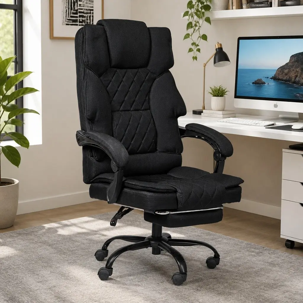 Ergonomic Office Chair High-Back Adjustable Reclining with Footrest 360° Swivel Dark Grey Fabric