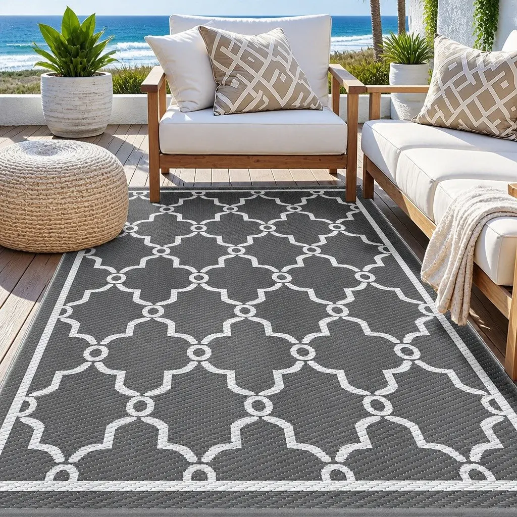 Outdoor Rug 152x244cm Reversible Dual-Sided Mat for Patio Backyard Garden