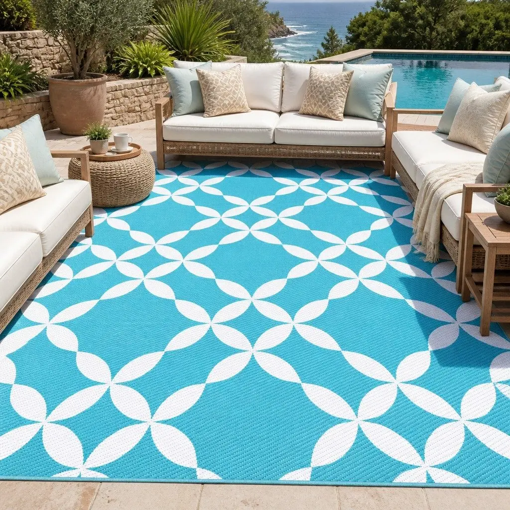 Outdoor Rug Large Reversible Dual-Sided Weather-Resistant Mat Portable Garden