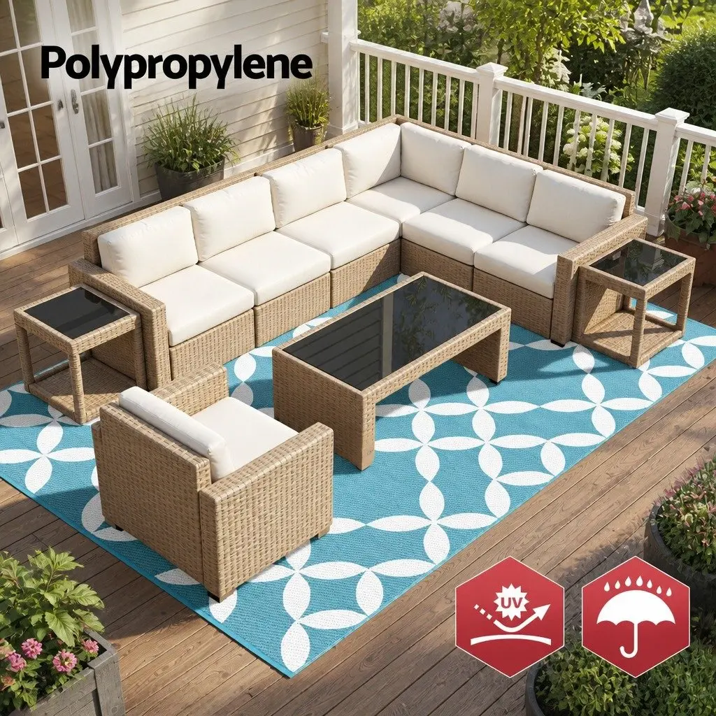 Outdoor Rug Large Reversible Dual-Sided Weather-Resistant Mat Portable Garden