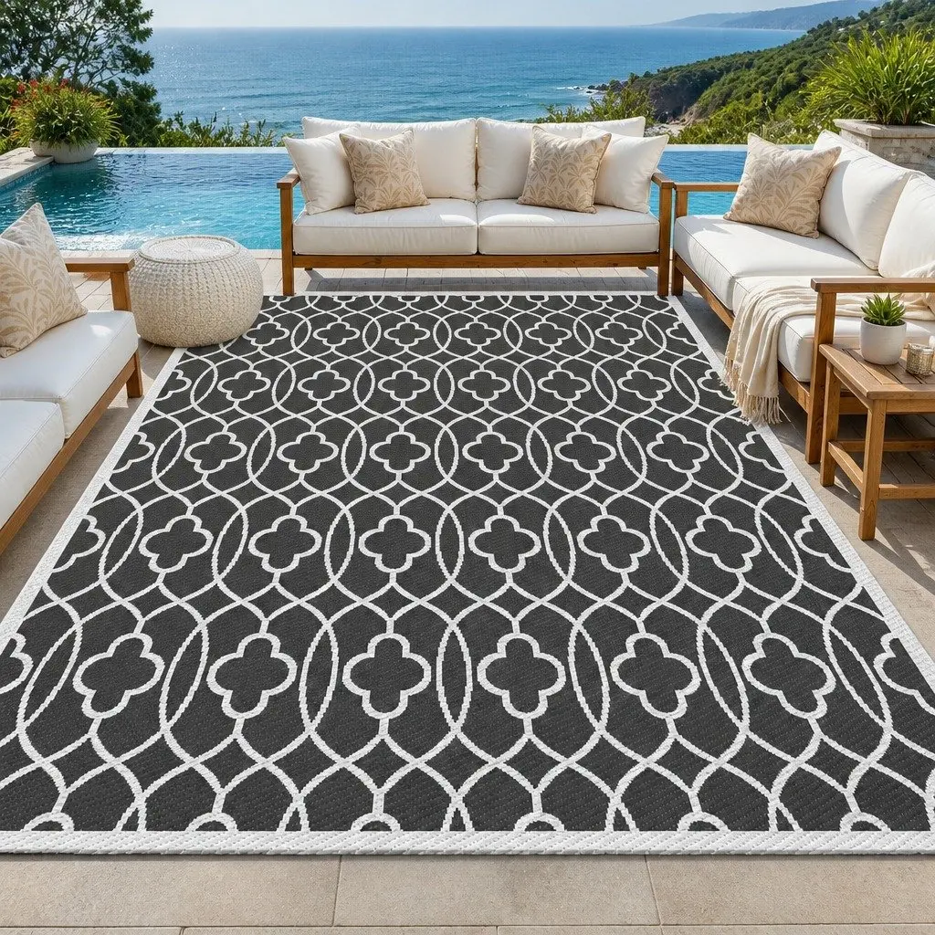 Outdoor Rug 274x366cm Large Reversible Carpet Grey Dual-Sided