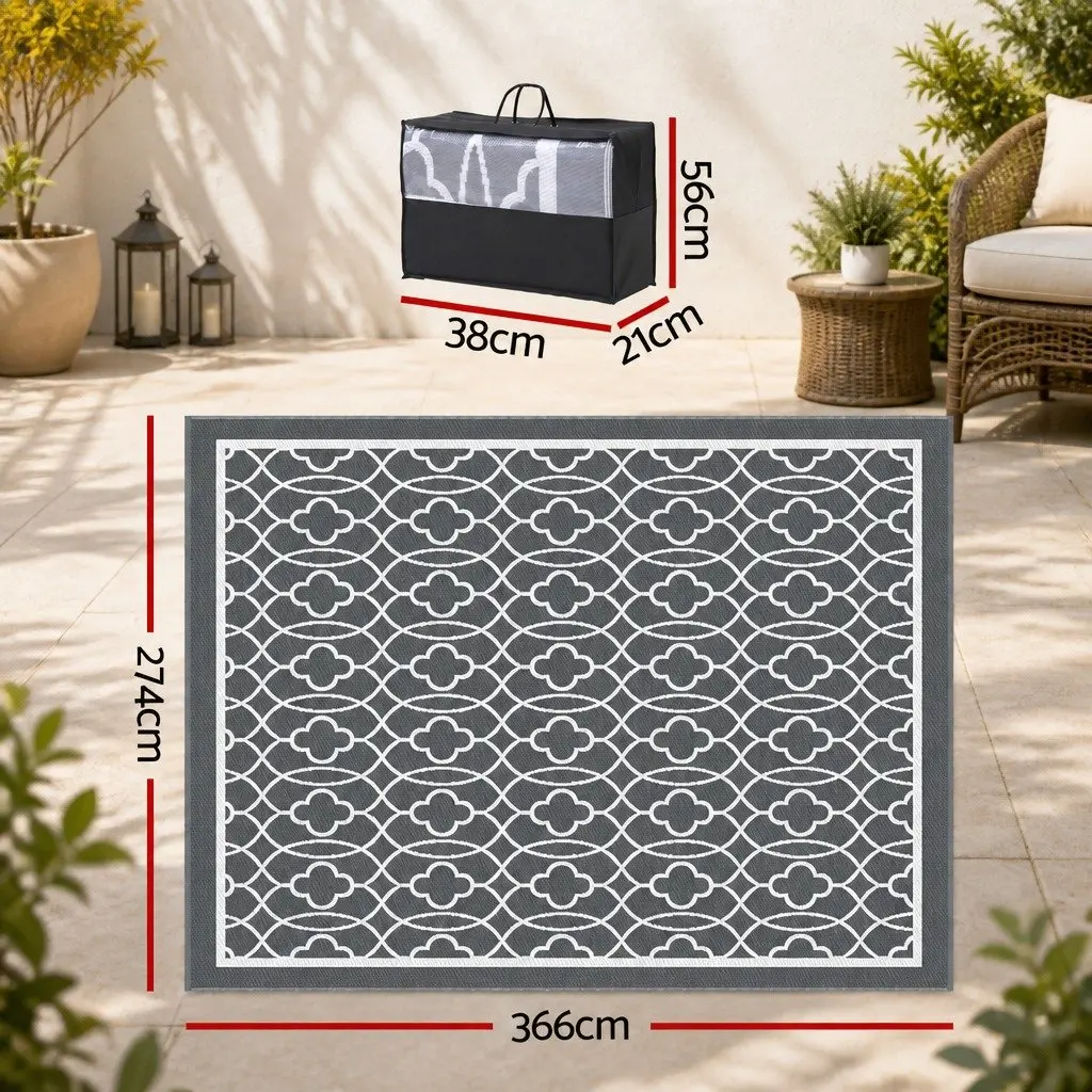 Outdoor Rug 274x366cm Large Reversible Carpet Grey Dual-Sided