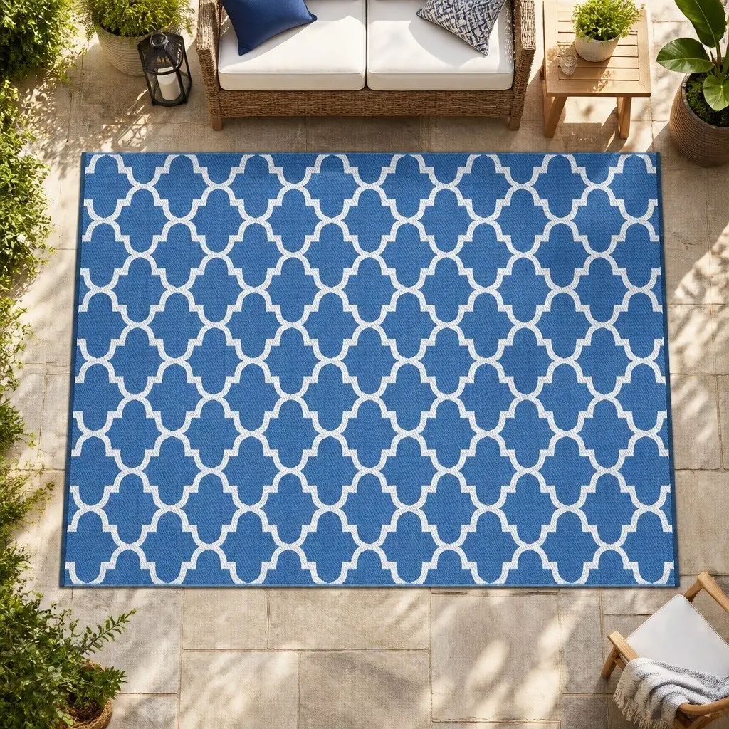Outdoor Rug 274x366cm Reversible Dual-Sided Mat Blue Polypropylene