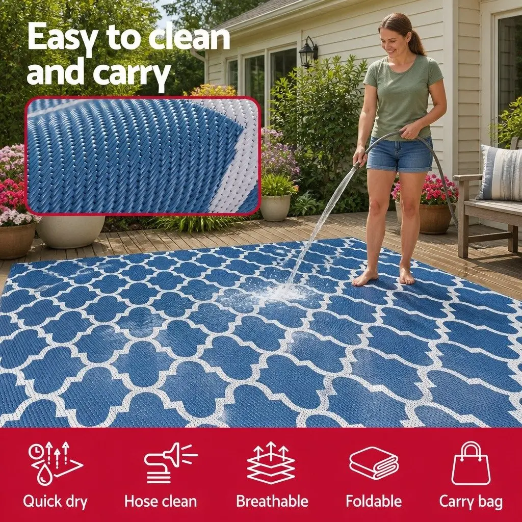 Outdoor Rug 274x366cm Reversible Dual-Sided Mat Blue Polypropylene