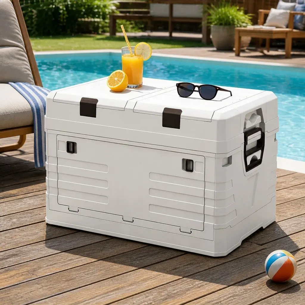 60L Outdoor Storage Box Portable Foldable Collapsible Organizer Beige