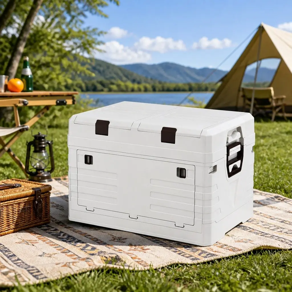 60L Outdoor Storage Box Portable Foldable Collapsible Organizer Beige