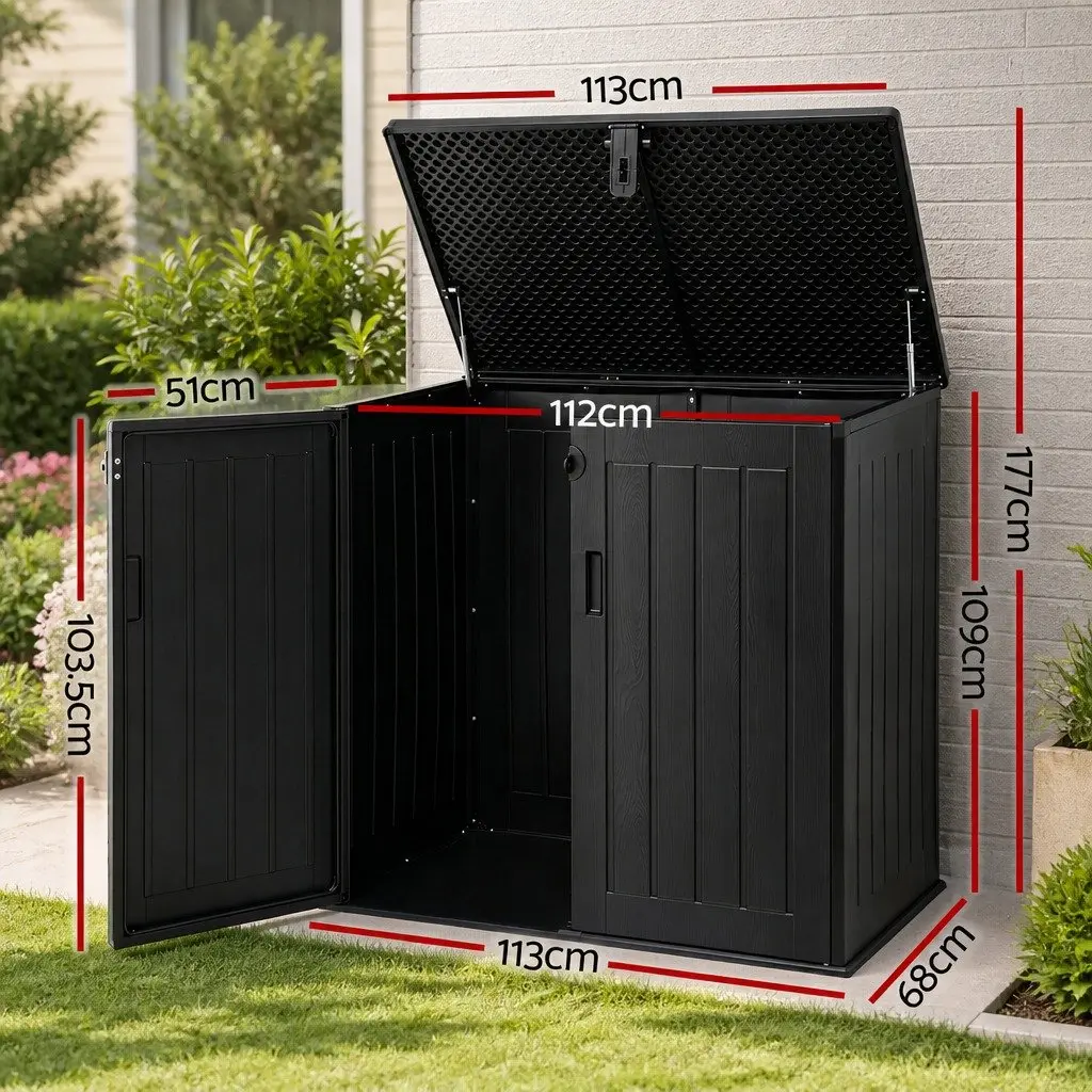 Outdoor Storage Box 775L Lockable Cabinet Tool Organizer Shed Container Black