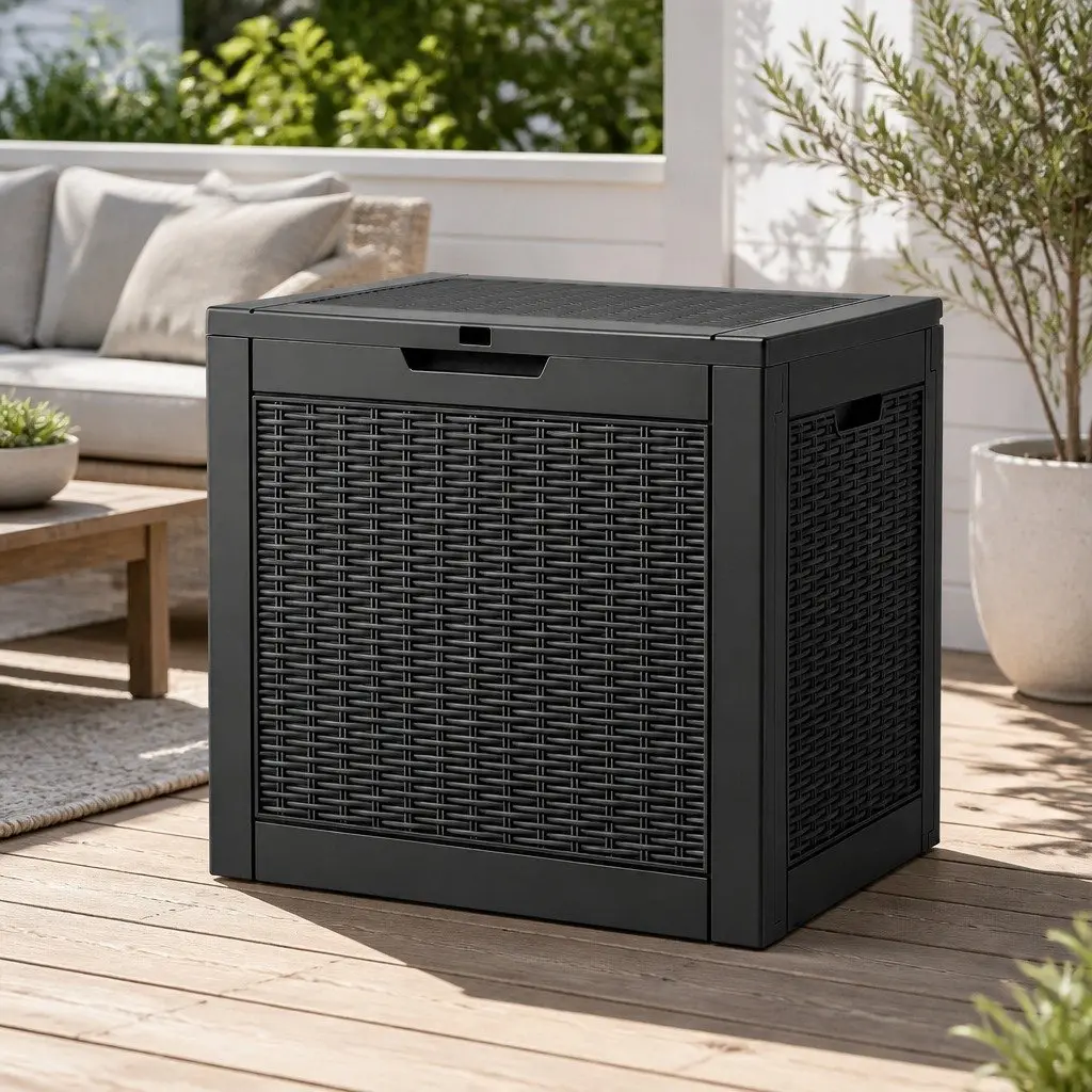 Outdoor Storage Box 118L Lockable Lid Rattan Texture