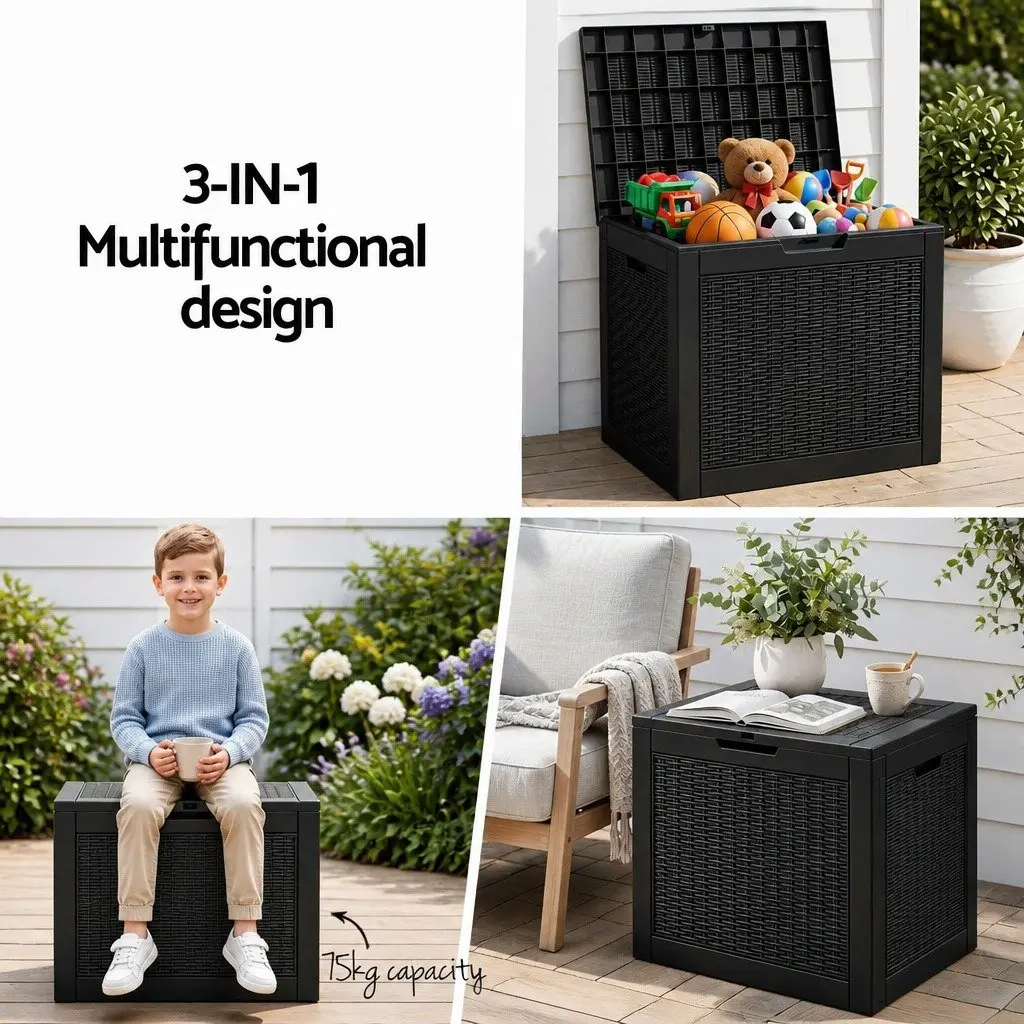 Outdoor Storage Box 118L Lockable Lid Rattan Texture