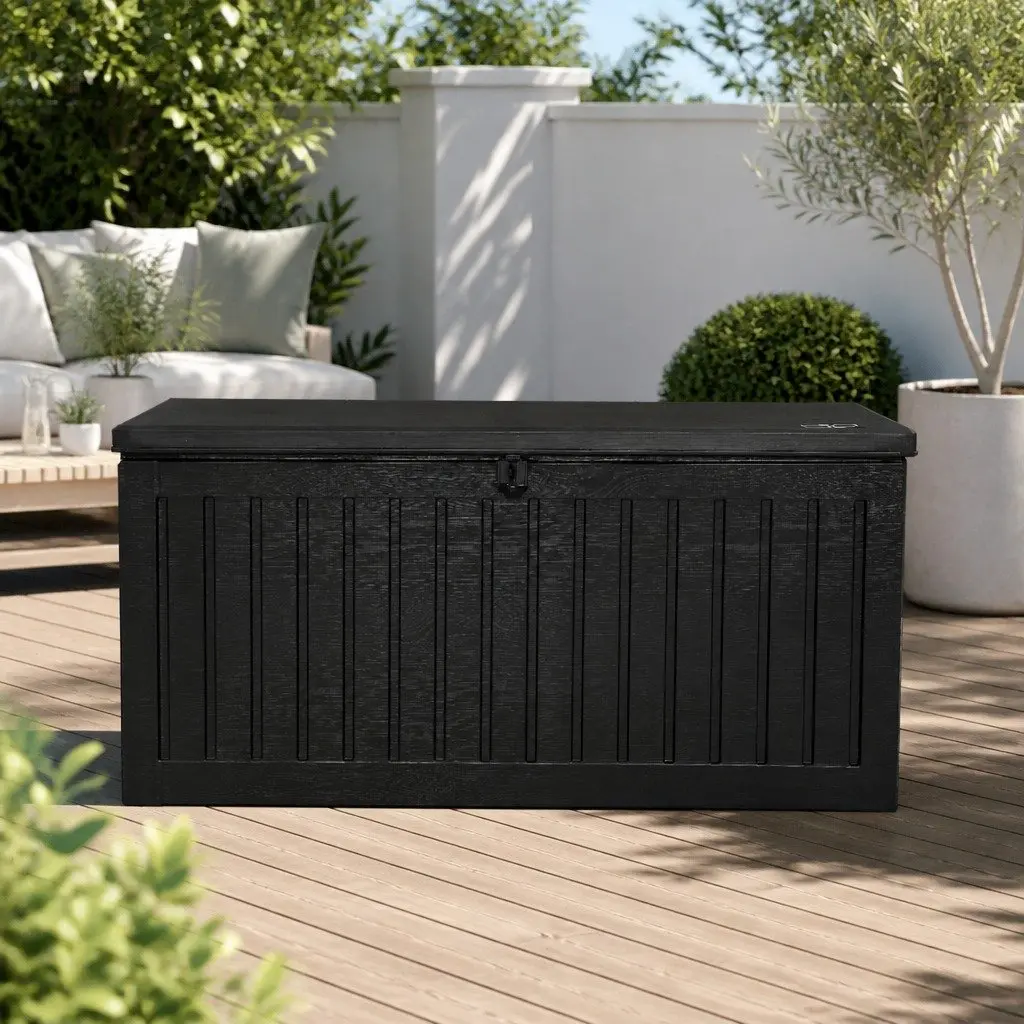 Outdoor Storage Box 270L Lockable Weather Resistant Garden Bench Container Black
