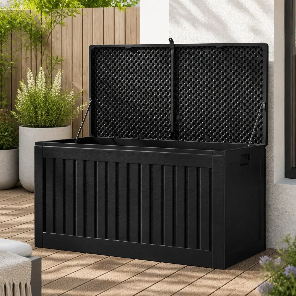 Outdoor Storage Box 270L Lockable Weather Resistant Garden Bench Container Black
