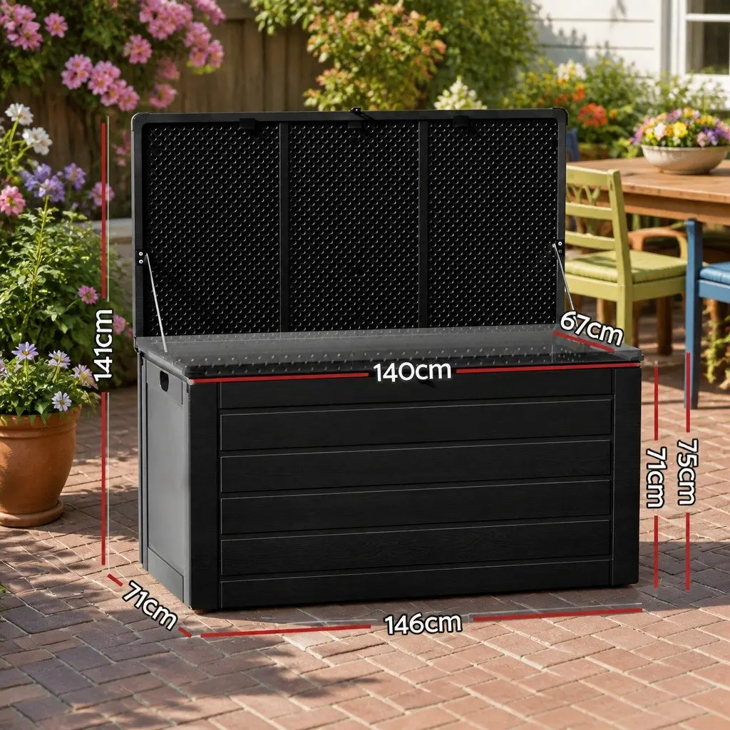 Outdoor Storage Box 680L Lockable Weather Resistant Garden Bench Black