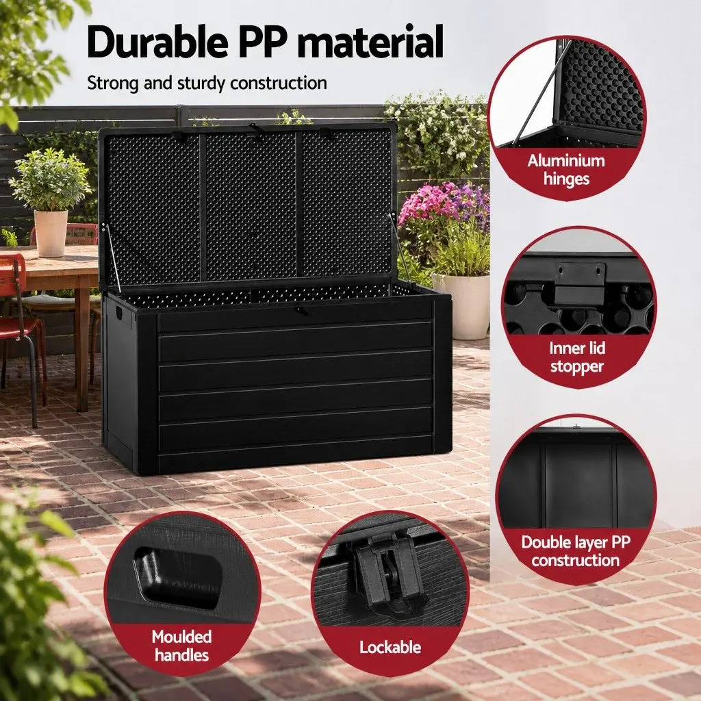 Outdoor Storage Box 680L Lockable Weather Resistant Garden Bench Black
