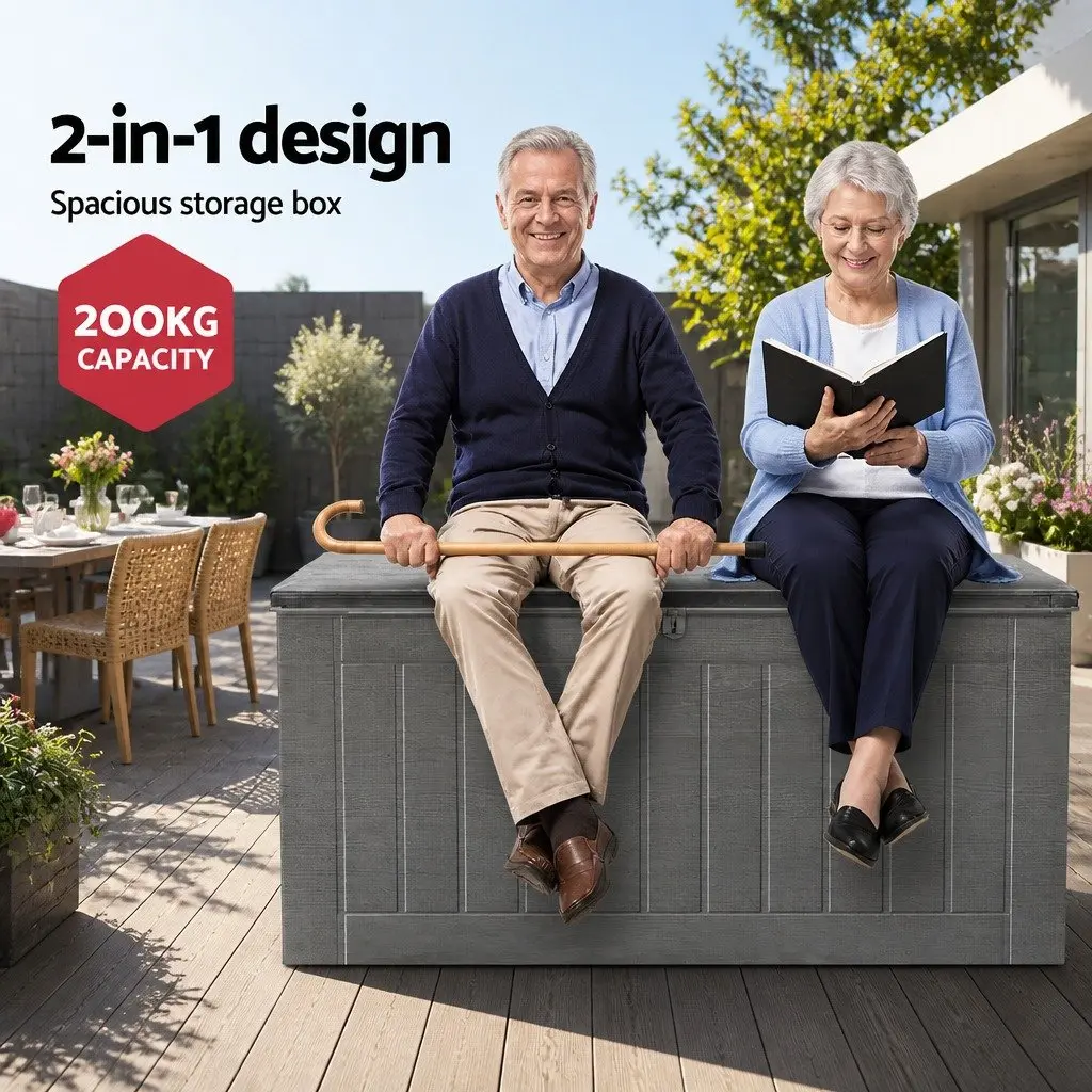 Outdoor Storage Box 830L Lockable Bench Container Weather Resistant Durable PP Material