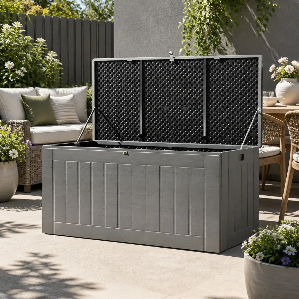 Outdoor Storage Box 830L Lockable Bench Container Weather Resistant Durable PP Material