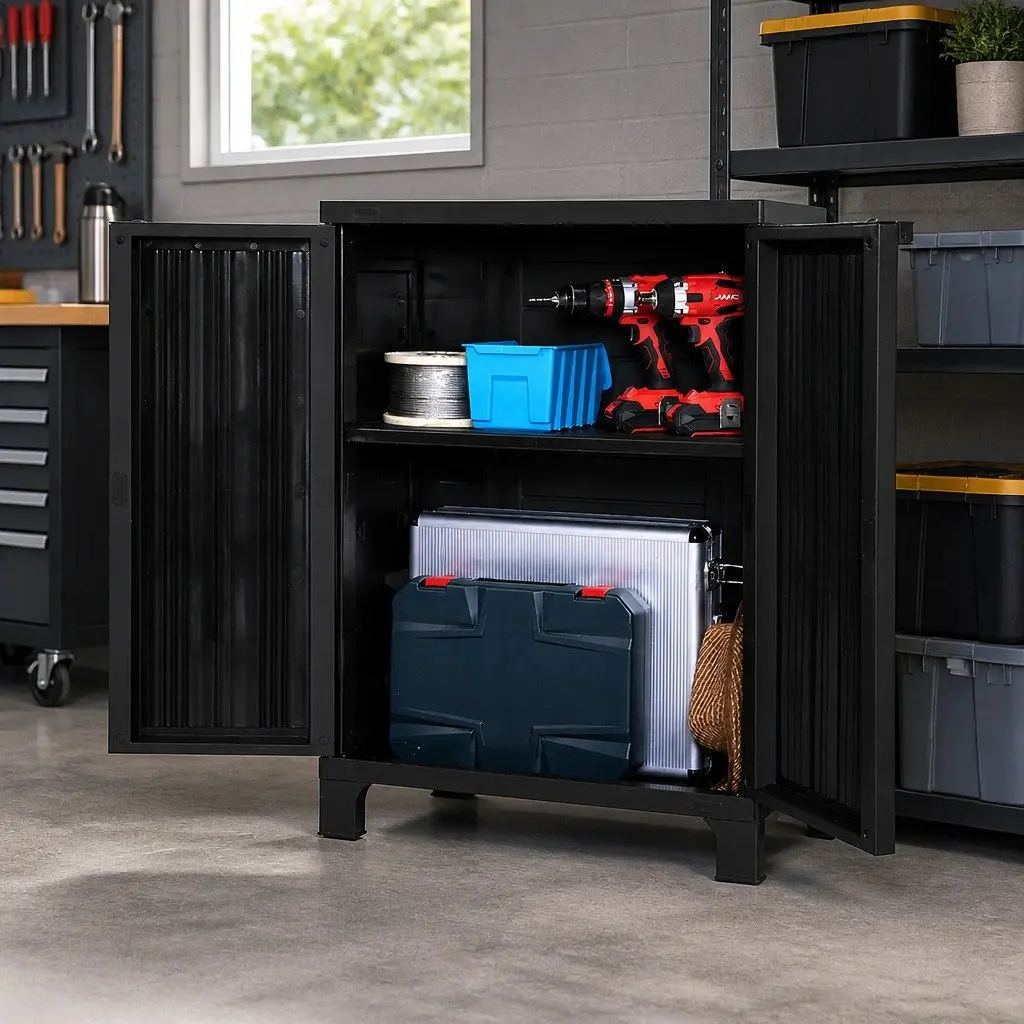 Outdoor Storage Cabinet 92cm Tall Lockable Cupboard Adjustable Shelves Weather Resistant