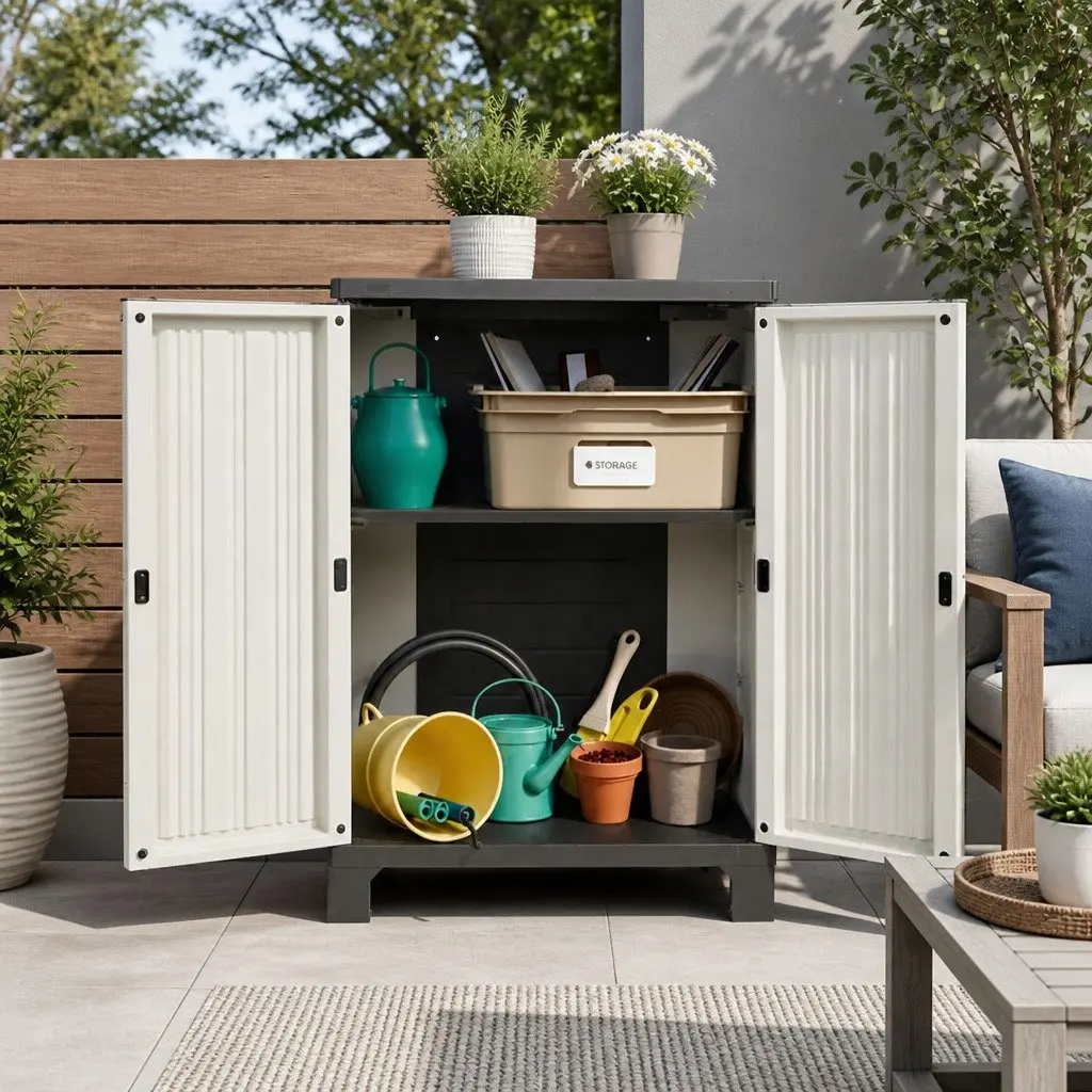 Outdoor Storage Cabinet 92cm Lockable Weather-Resistant Beige Half-Size