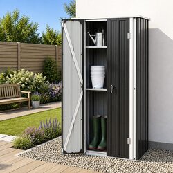 Outdoor Storage Cabinet Vertical Garden Shed Lockable Steel Tool House