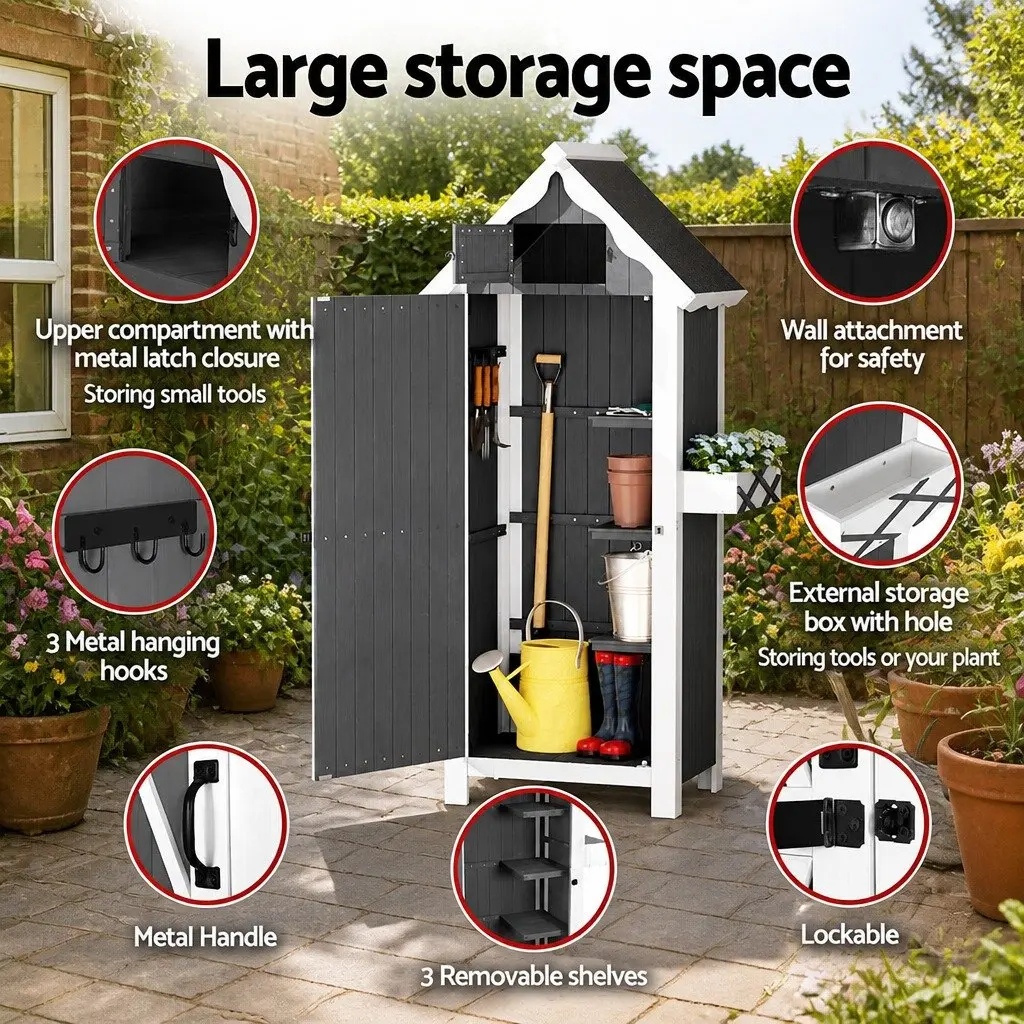 Outdoor Storage Cabinet Wooden Shed Box Garden Furniture 3-Tier Shelving Chest