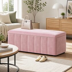 Elegant Pink Velvet Lift Top Ottoman - 103cm