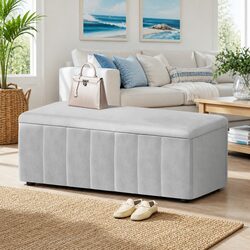 Storage Ottoman Blanket Box Velvet Grey 103cm Living Room Furniture Footstool