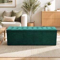 Storage Ottoman Blanket Box 140cm Green Velvet Lift-Up Lid Footstool Seat
