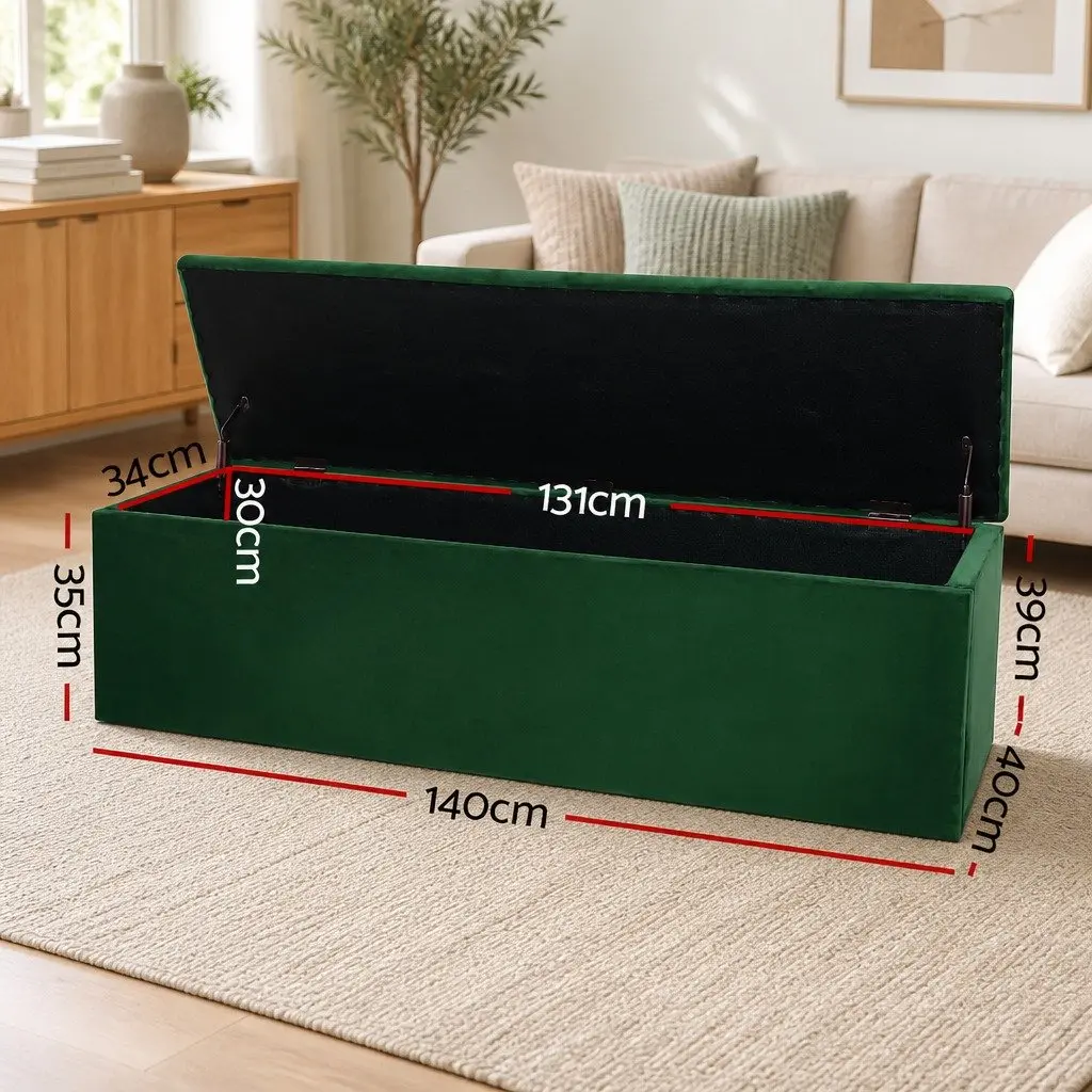 Storage Ottoman 140cm Green Velvet Lift-Up Lid Footstool Seat